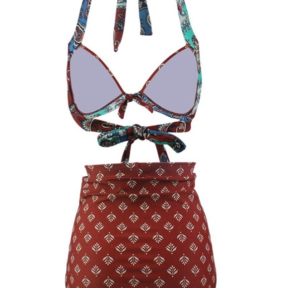Coeur De Vague Paisley High Waist Bikini US 12 L Dark Red - Picture 2 of 4